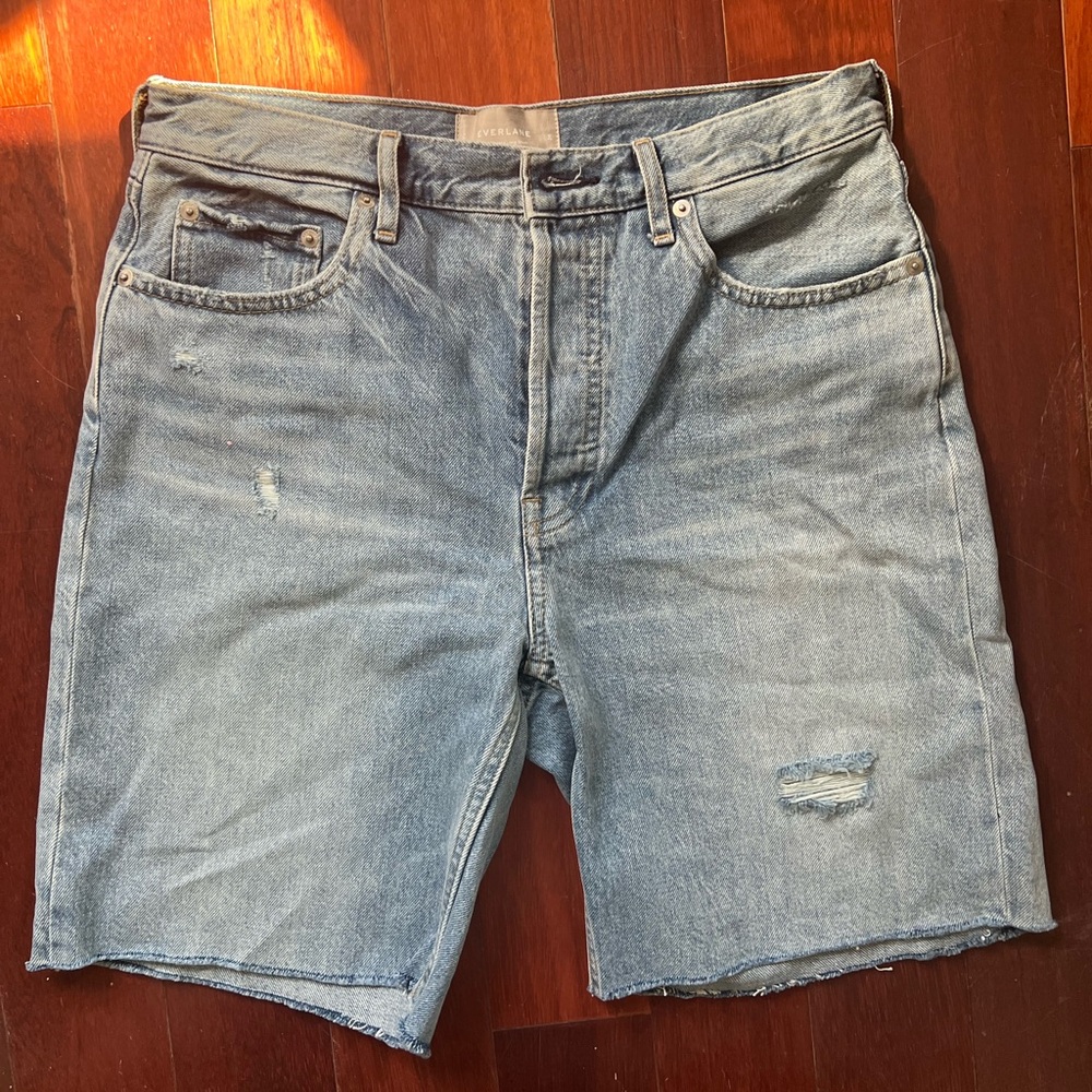 Everlane long denim shorts. Size 28. Button fly.